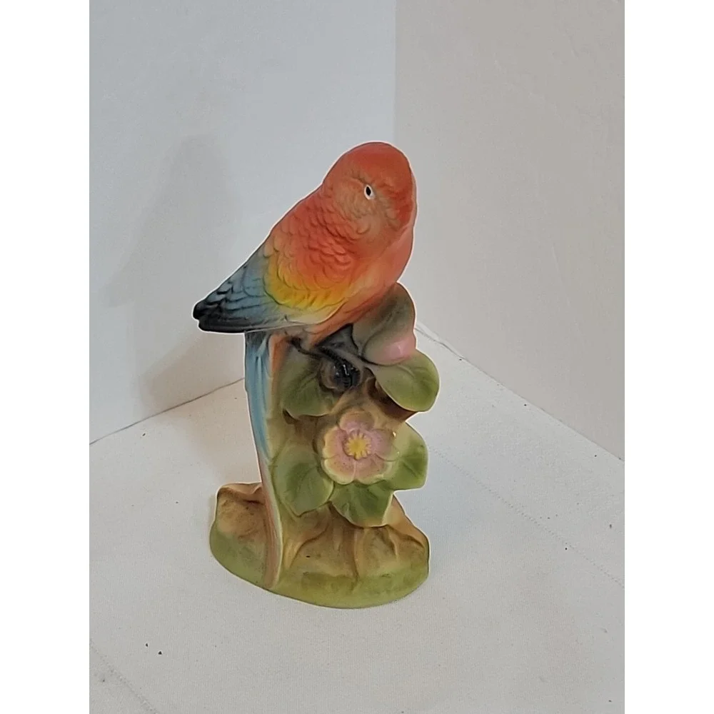 Vintage Ceramic Parrot Flowers Orange Made In Japan Mint Condition 5.25